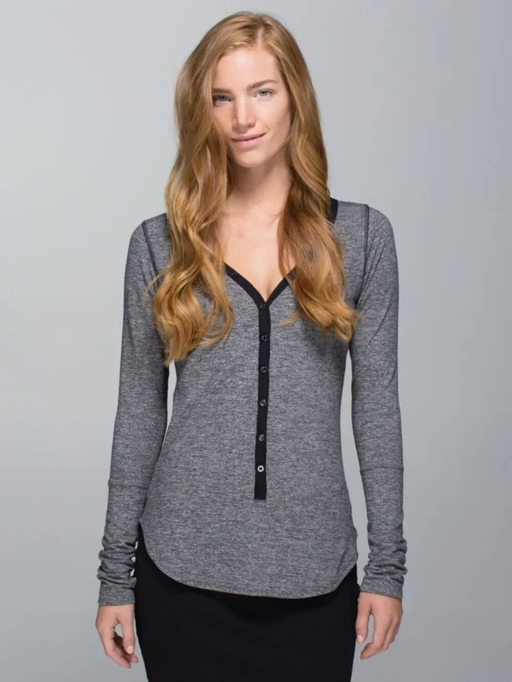 Lululemon Awesoma Henley Heathered Black Rulu Light Size Small